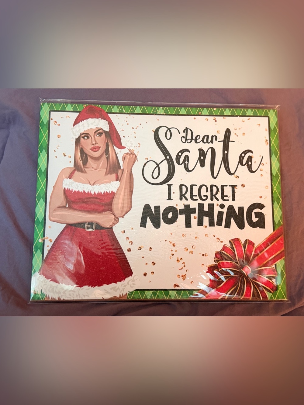 Holiday Dear Santa Regret Nothing Sign